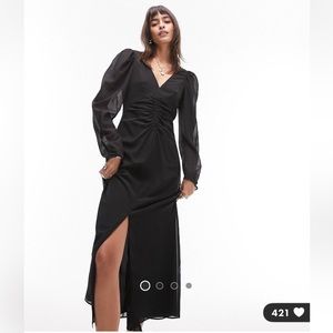 Vee neck puff sleeve midi dress